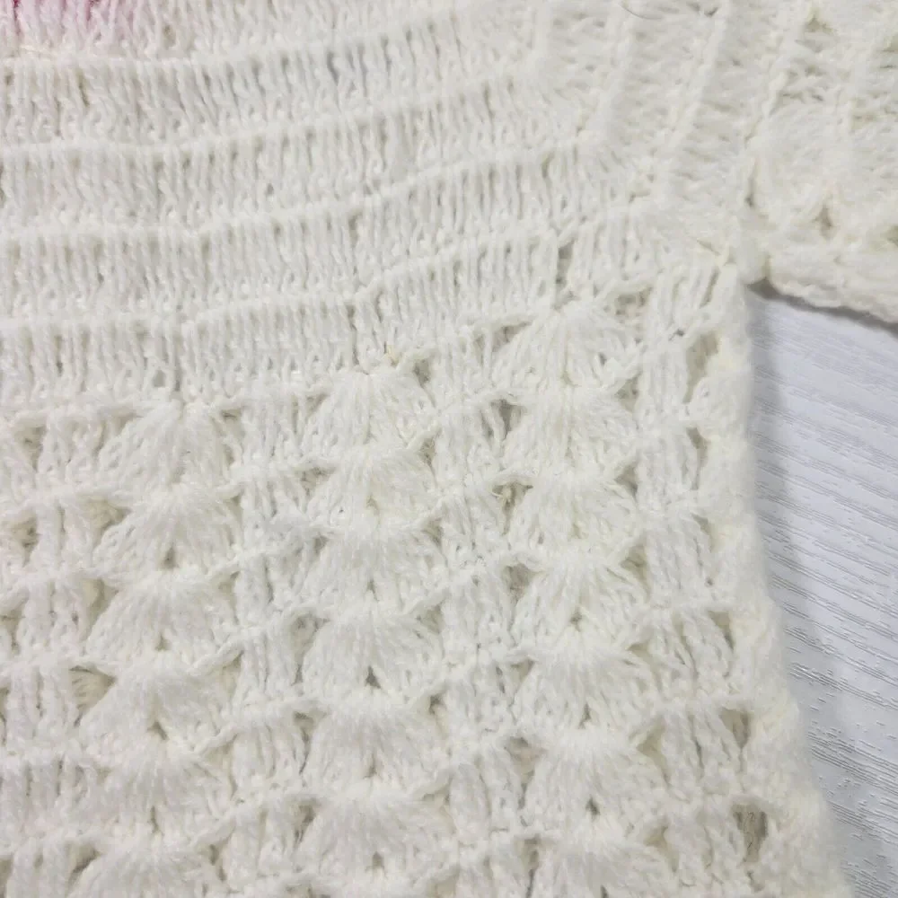 Vintage Clo Knit White Cardigan Baby Sweater Unisex Soft Knitted